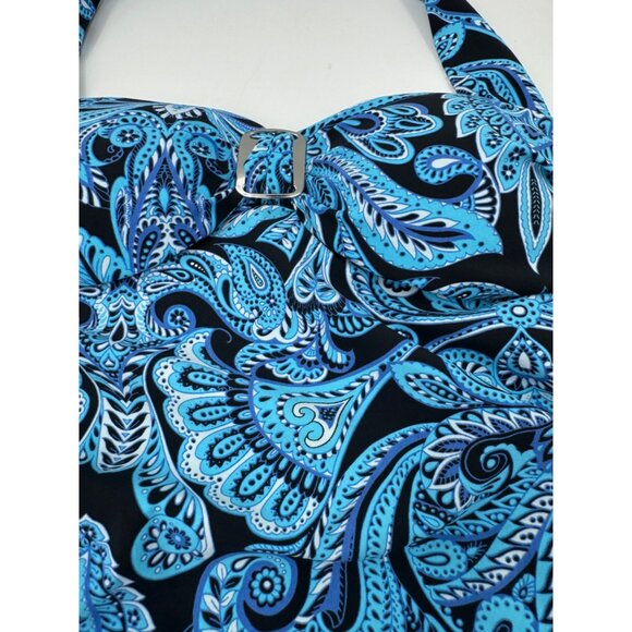 Spanx Assets By Sara Blakely Blue Paisley Halter One Piece Swimsuit Size Small - Picture 2 of 11